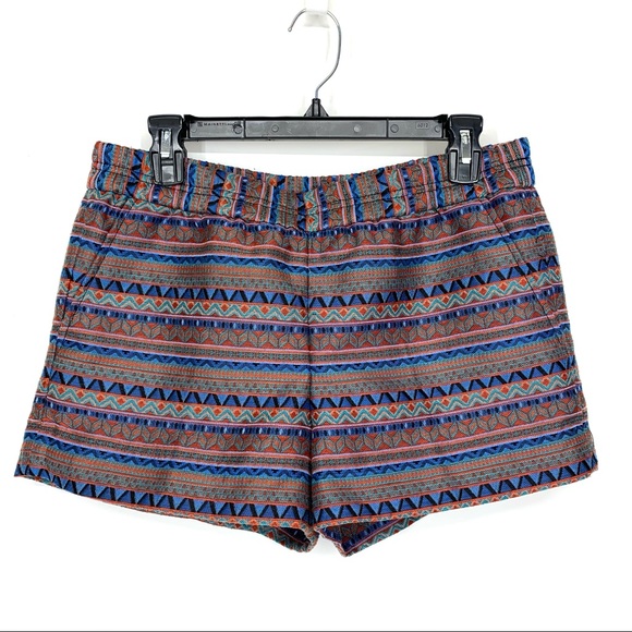 J. Crew Boho Tribal Striped Multi Thick Shorts Orange Blue Multi Like New Size 4 - Picture 2 of 13